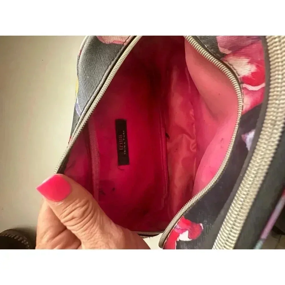 Trina Turk Black & Red Floral Print Rectangle Shape Cosmetic Bags